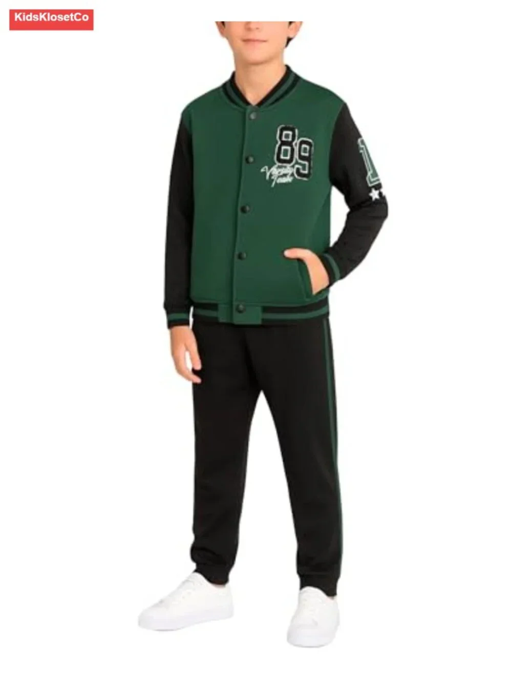 Boys 2-Piece Fleece Varsity Jacket & Jogger Sweatsuit Set Activewear Tracksuit